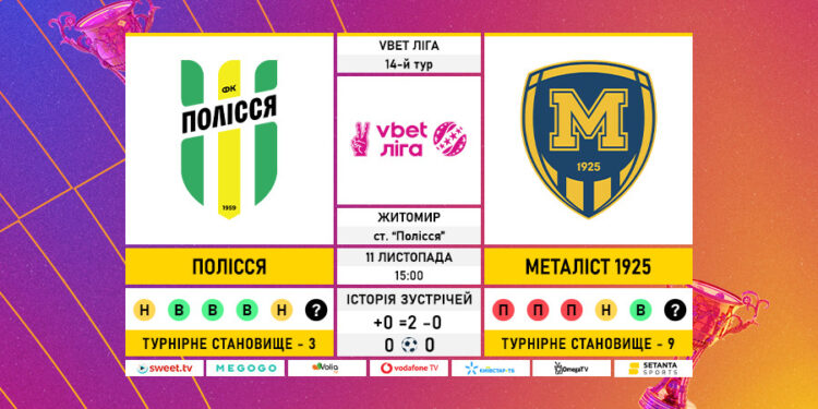 Матч 14-го туру VBET Ліги «Полісся» — «Металіст 1925»: статистичне прев’ю