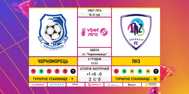Матч 16-го туру VBET Ліги «Чорноморець» – ЛНЗ: статистичне прев’ю