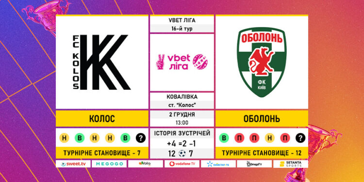 Матч 16-го туру VBET Ліги «Колос» — «Оболонь»: статистичне прев’ю