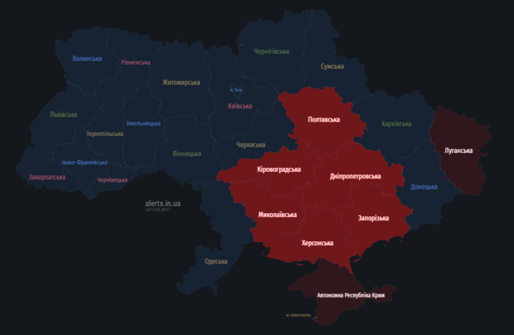 Мапа тривог 24 грудня