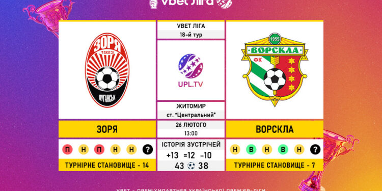 Матч 18-го туру VBET Ліги “Зоря” – “Ворскла”: статистичне прев’ю