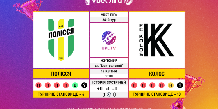 Матч 24-го туру VBET Ліги “Полісся” – “Колос”: статистичне прев’ю
