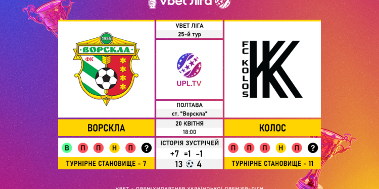 Матч 25-го туру VBET Ліги «Ворскла» — «Колос»: статистичне прев’ю
