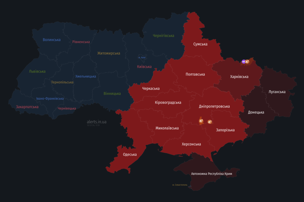 Мапа тривог 18 липня