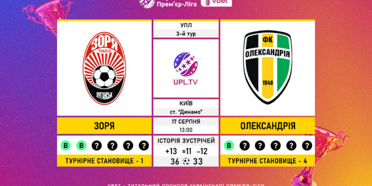 Матч 3-го туру VBET Української Прем’єр-Ліги «Зоря» — «Олександрія»: статистичне прев’ю