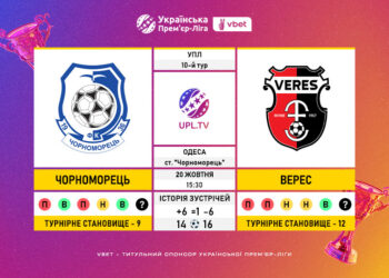 Матч 10-го туру VBET Української Прем’єр-Ліги «Чорноморець» — «Верес»: статистичне прев’ю