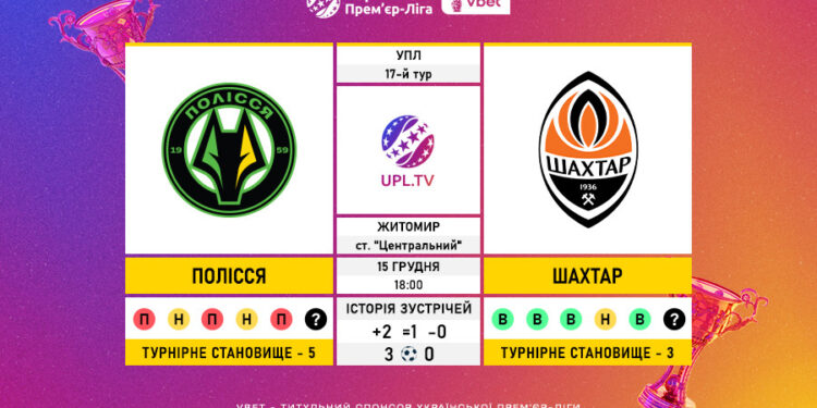 Матч 17-го туру VBET Української Прем’єр-Ліги «Полісся» — «Шахтар»: статистичне прев’ю