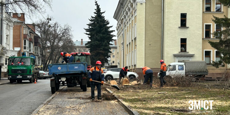 Липи спиляли біля театру імені Гоголя в Полтаві – ПОЛТАВА СЬОГОДНІ