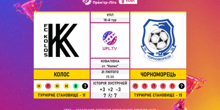 Матч 18-го туру VBET Української Прем’єр-Ліги «Колос» — «Чорноморець»: статистичне прев’ю
