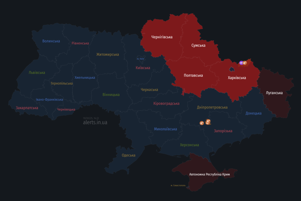 Мапа тривог 19 березня