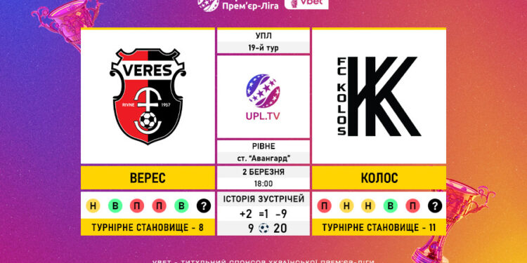 Матч 19-го туру VBET Української Прем’єр-Ліги «Верес» — «Колос»: статистичне прев’ю