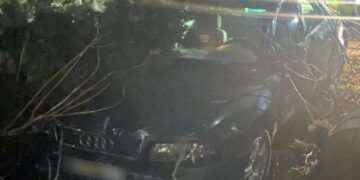 На Черкащині водій “Audi” в’їхав у бетонний паркан та втік із пошкодженого авто