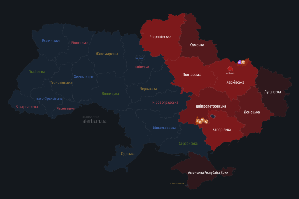 Мапа тривог 30 березня