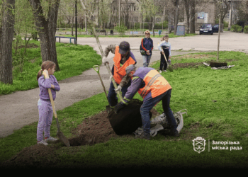 У Придніпровському парку в Запоріжжі висадили 200 нових кущів та дерев – до акції долучилися й діти | Новости Запорожья