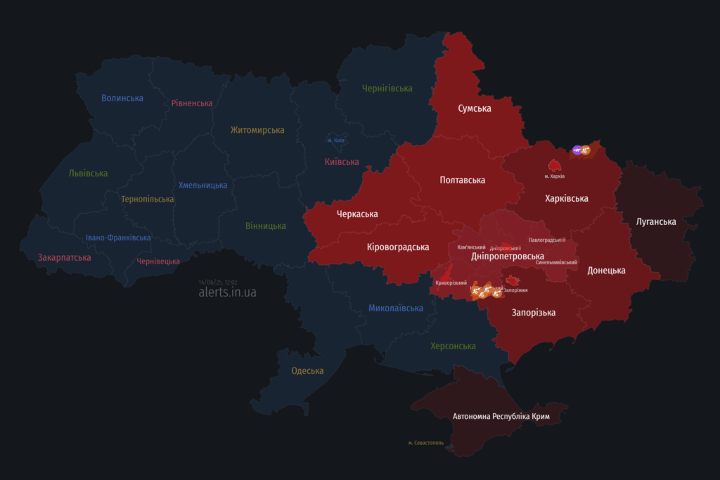 мапа тривог загроза обстрілу балістики