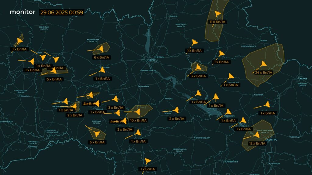 Полтавщина під ударом балістики та «Шахедів»: маршрут дронів та ракет 29 червня
