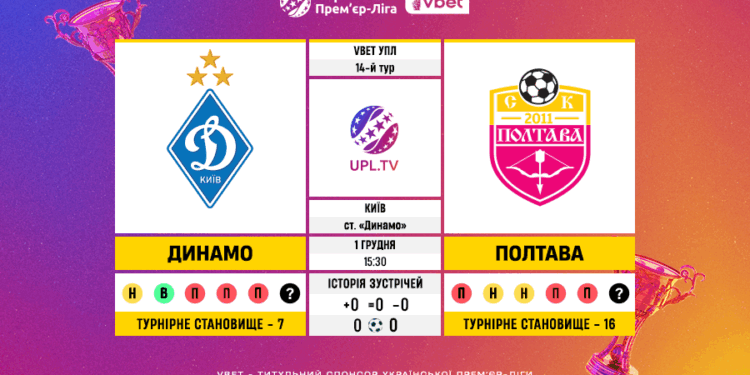 Матч 14-го туру VBET Української Прем’єр-Ліги «Динамо» — «Полтава»: статистичне прев’ю