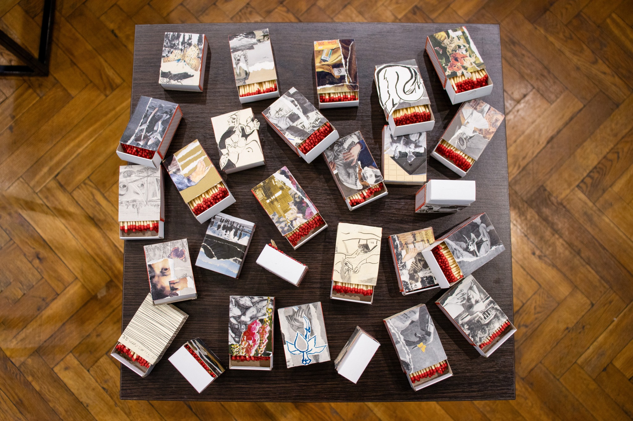 колажі на сірникових коробках