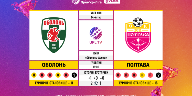 Матч 24-го туру VBET Української Прем’єр-Ліги «Оболонь» — «Полтава»: статистичне прев’ю