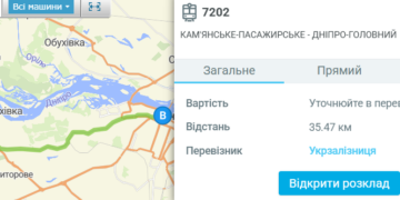 Електричка 7202 Дніпро – Електричка 7202 у Дніпрі (Кам’янське-Пасажирське – Дніпро-Головний): розклад і схема руху